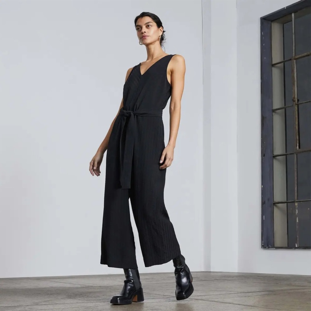 Everlane Black City Stripe Draped Jumpsuit Sleeveless Romper Striped Viscose S